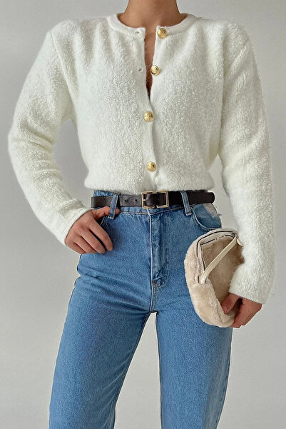 winter club Cardigan de pluș cu nasturi aurii, cu gât turnu, pentru femei