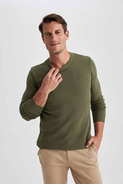 DeFacto X7392Az/Kh202 Defacto Men's Sweater Lt.Khaki