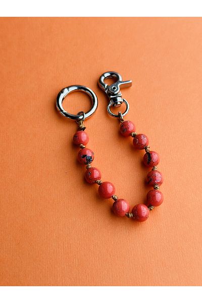 CAPO by Aytaç Yamaç Red Tile Agate Stone Bracelet Bag - Keychain Charm
