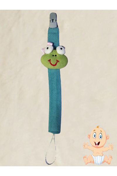 CEBECİ TİCARET Pacifier Strap Pacifier Holder Baby Gift Natural Fabric 25 cm Green Frog
