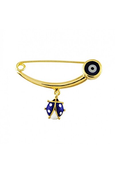 Sembol Gold Altın Çengel Iğne Uğur Böcekli Mavi Mineli Taşsız