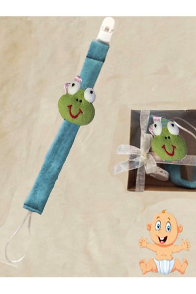 CEBECİ TİCARET Pacifier Strap Pacifier Holder Baby Gift Natural Fabric 25 cm Green Frog