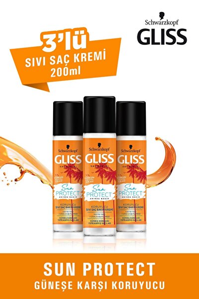Gliss كريم سائل 3 عبوات من صن بروتيكت - واقي ضد الشمس، 200 مل