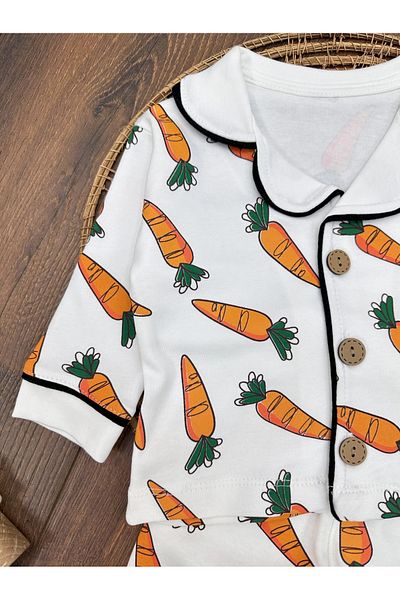 Babexi 100% Cotton Soft Texture Carrot Printed Comfortable Fit Double Breasted Collar Seasonal Unisex Baby Pajama Set