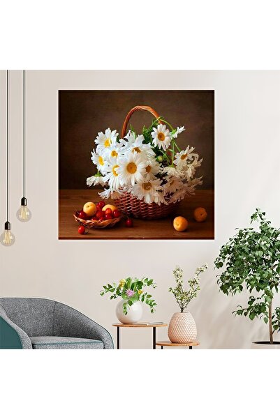 HDART Soyut Modern Beyaz Papatya Çiçekler Çiçek Dekoratif Renkli Duvar Kanvas...