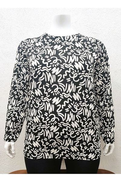 Pelek Butik Plus Size Patterned Viscose Blouse PB282
