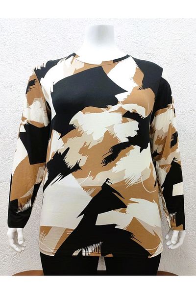 Pelek Butik Plus Size Patterned Viscose Blouse PB283