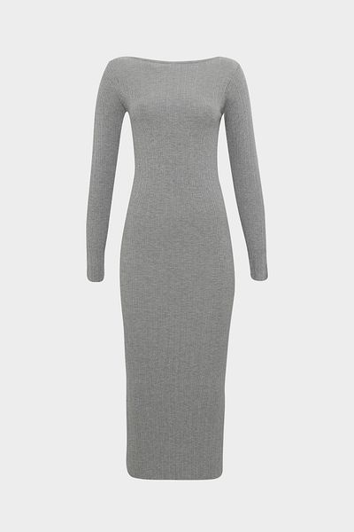 Açelya Okcu Γυναικείο πλεκτό φόρεμα Boat Neck Slim Fit Maxi