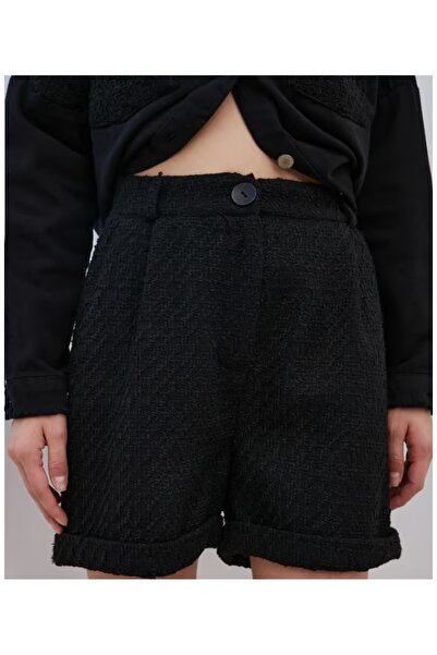 ÇİZGİ Yüksek bel yandan cepli kışlık kumaş şort