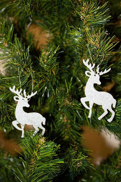 Aydede Oyunevi New Year's Deer Silver Glitter Eva Tree and Gift Ornament 7x7cm 6 Pack
