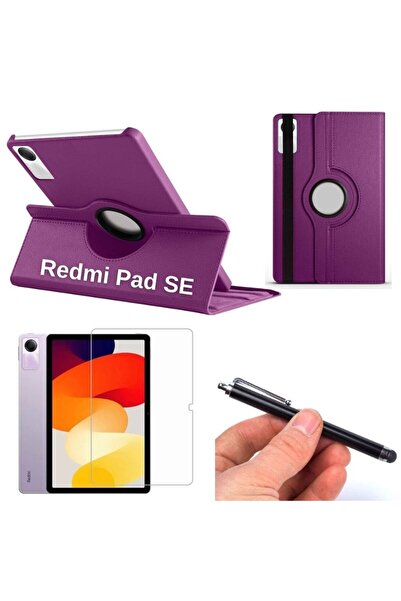 Nezih Case Xiaomi Redmi Pad SE Uyumlu 360 Dönen Standlı Deri Kılıf + Ekran Ko...