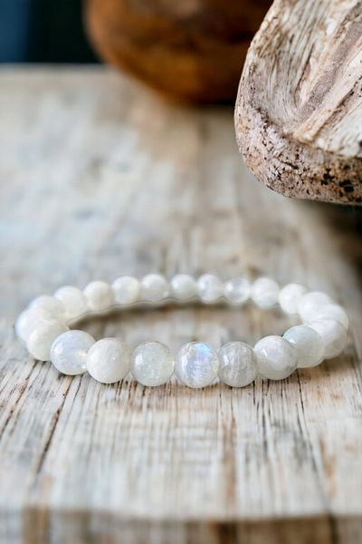 NBS Beautiful Naturel Stones سوار حجر القمر (الطاقة الأنثوية والمذكر) AA من الحجر الطبيعي الحقيقي 8 مم