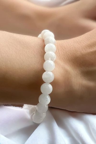 NBS Beautiful Naturel Stones سوار حجر القمر (الطاقة الأنثوية والمذكر) AA من الحجر الطبيعي الحقيقي 8 مم