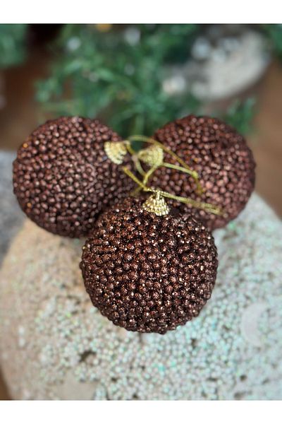QUEEN AKSESUAR Imported Luxury Christmas Pine Tree Pincer Glitter Decoration 3-Piece Collectible Large Tree Ornament Ball Set