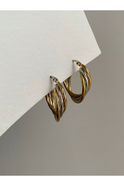 Owentis Steel Gold and Silver Mix Color Rope Form Perla Twist Hoop Earrings - Non-darkening-