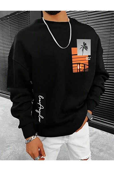 Elvino Hanorac unisex oversize cu imprimeu negru