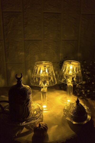 Genel Markalar 3'lü Kristal Elmas Led Masa Lambası Pilli Projeksiyon Mini Şeffaf Abajur Küçük Boy