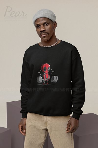 Pear Wear Мъжки суитшърт с 3 нишки и повдигнат голям размер с щампа на Deadpool
