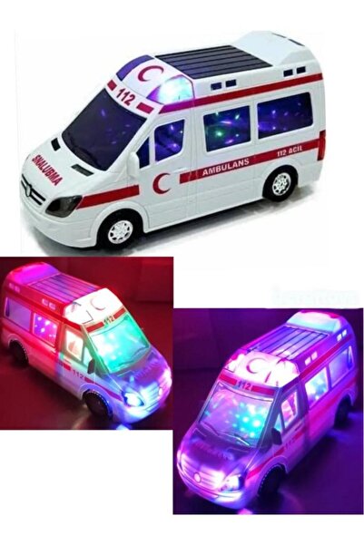 Shem Pilli Ambulans 20cm 3D Işıklı Türkçe Sesli Sirenli Oyuncak Ambulans