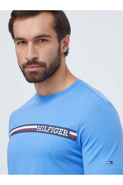 Tommy Hilfiger Erkek Marka Logo Detaylı Kısa Kollu Yuvarlak Yakalı Mavi T-Shirt MW0MW33688-C30