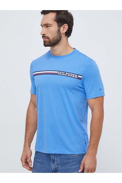 Tommy Hilfiger Erkek Marka Logo Detaylı Kısa Kollu Yuvarlak Yakalı Mavi T-Shirt MW0MW33688-C30