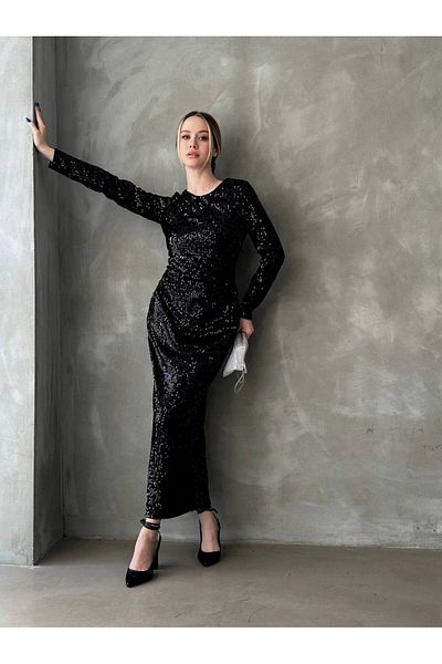 buqre's moda New Season Velvet Sequined Long Pencil Dress