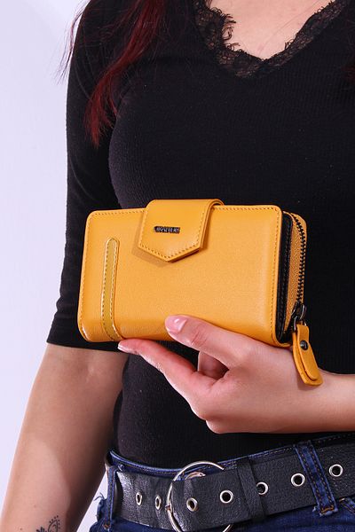 Grande 2716 genuine leather women's wallet card holder multi-compartment medium size YELLOW