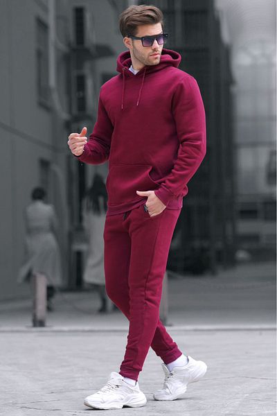 Madmext Claret Red Kapuzen-Basic-Trainingsanzug-Set 5905