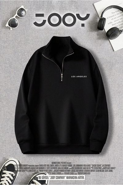 Jooy Company Half Zipper Los Angeles Printed Black Sweatshirt
