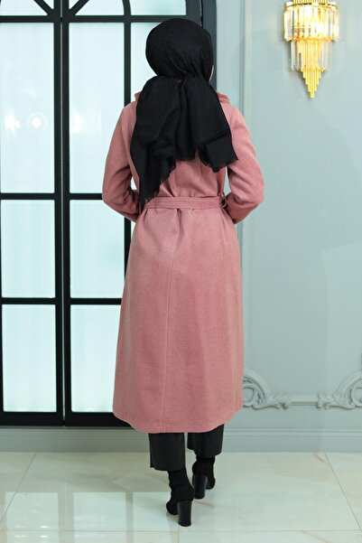 Modamihram Széles szőrmegallér, kasmír kabát Dusty Rose 19174