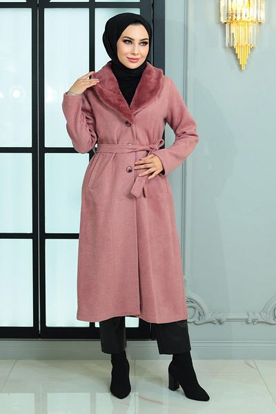 Modamihram Široký kožešinový límec Cashmere Coat Dusty Rose 19174