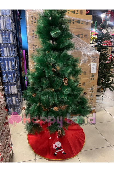 Happyland Yılbaşı Noel Baba Desenli Çam Ağacı Ağaç Altı Örtüsü Kırmızı Renk