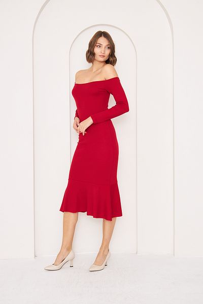 KİM Kİ O ROCHIE TRICOTĂ PENTRU FEMEI, cu umeri roșii Claret