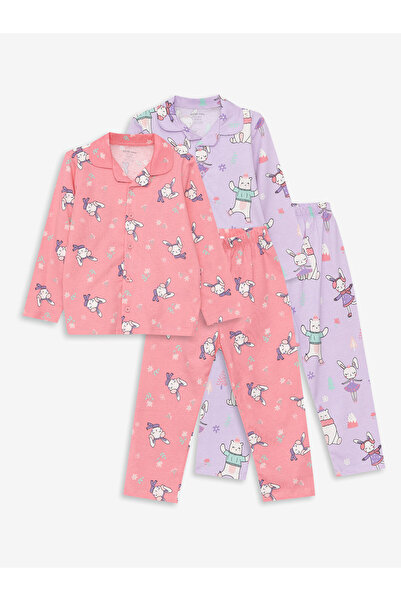 LC Waikiki Polo Yaka Uzun Kollu Baskılı Kız Bebek Pijama Takımı 2'li