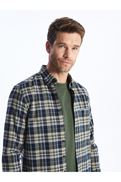 LC Waikiki Ανδρικό πουκάμισο Gabardine με καρό σχέδιο μακρυμάνικο - κανονική εφαρμογή