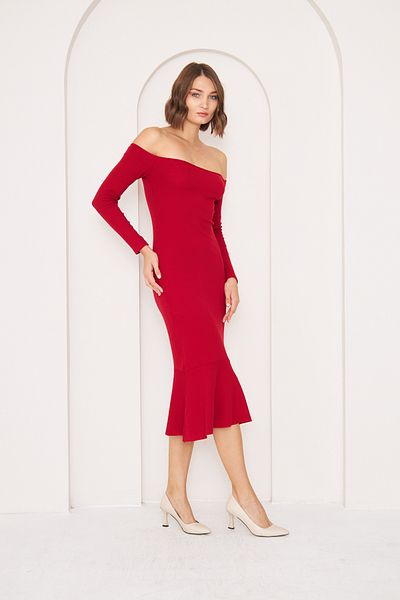 KİM Kİ O ROCHIE TRICOTĂ PENTRU FEMEI, cu umeri roșii Claret