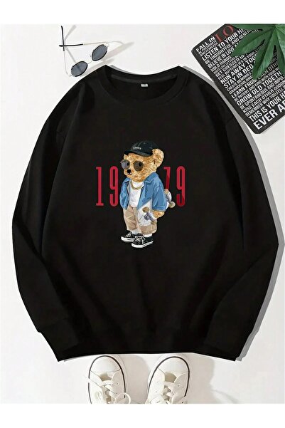 Boi Hanorac Bear 1979 - Gât gros supradimensionat cu imprimeu negru