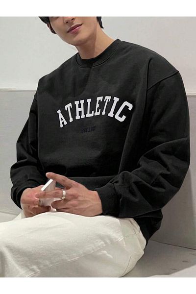 Boi Hanorac atletic - Gât gros supradimensionat cu imprimeu negru