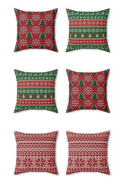 FUS BLUE Set of 6 New Year's Patterned Christmas Throw Pillows and Pillowcases