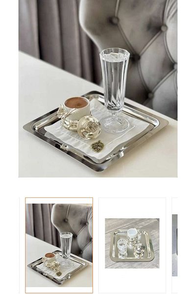LeesHome 6 Pieces Silver Square Stainless Steel Coffee Serving Tray & Plate (21X21CM)