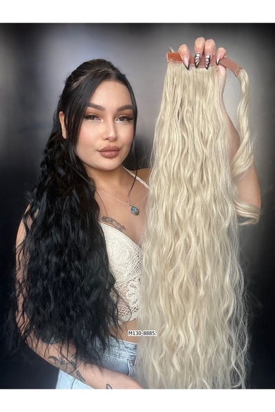 Suzan Peruk 70 cm Bağlamalı Kabarık Dalgalı At Kuyruğu - Kumral Beyaz Platin ...