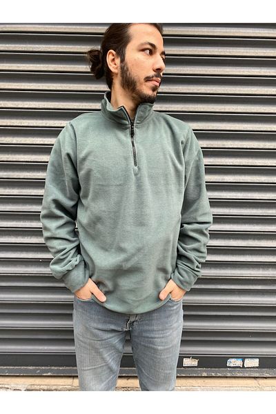 nacar çarşı UNISEX Anti-pilling Non-pilling Standard Fit Stand Collar HALF ZIPPER Cold-Proof SWEAT Fleece
