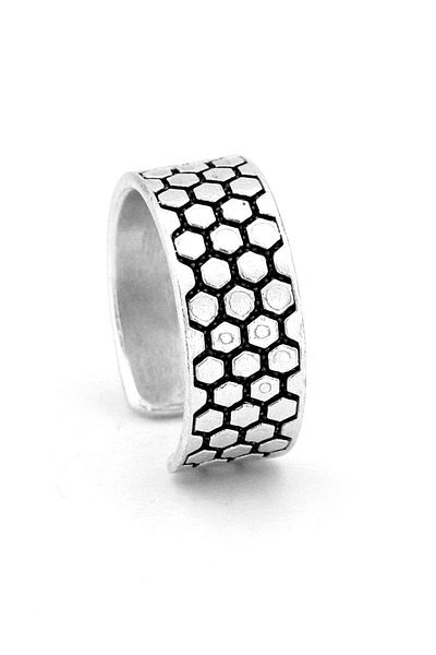 Solfera Hexagon Honeycomb Pattern Brass Adjustable Men's Ring RG051