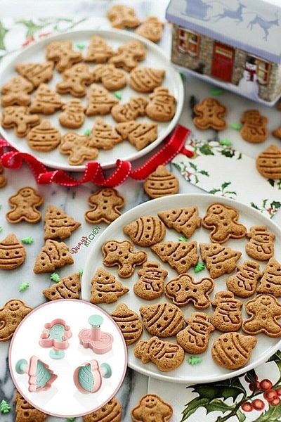 Bayev 3133 4 Pieces Gingerman Pine Tree Snowman Cookie Mold for Kids Dough Shaper