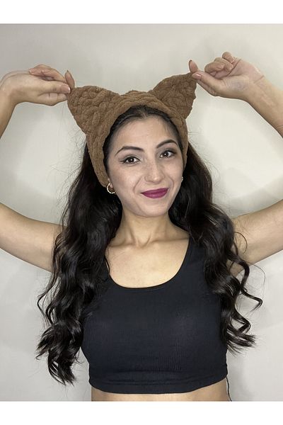 AidaAstrid Puffy Knitted Winter Beanie Bandana with Cat and Bear Ears