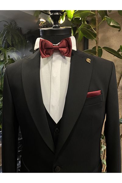 Quesste Accessory Claret Red Men's Bow Tie and Handkerchief