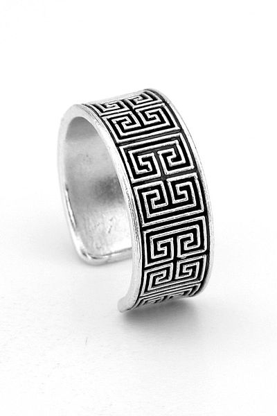 Solfera Greek Pattern Processing Brass Adjustable Men's Ring RG049