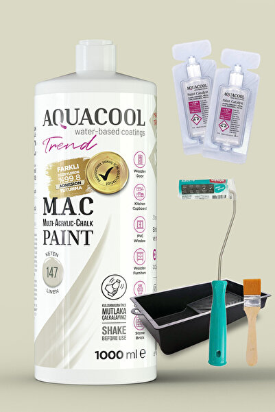 Aquacool Trend Akrilik Hobi Boyama Seti 1000 ml, 2 Adet Katalizör, Kadife Rul...