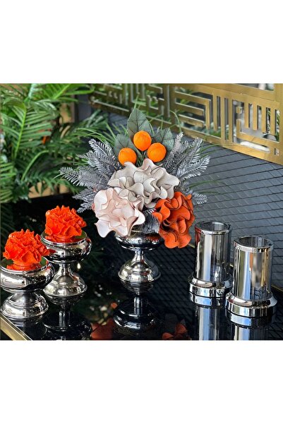 TASARIMHMODA Yapay Çiçekli 5 Parça Set Gümüş No:5