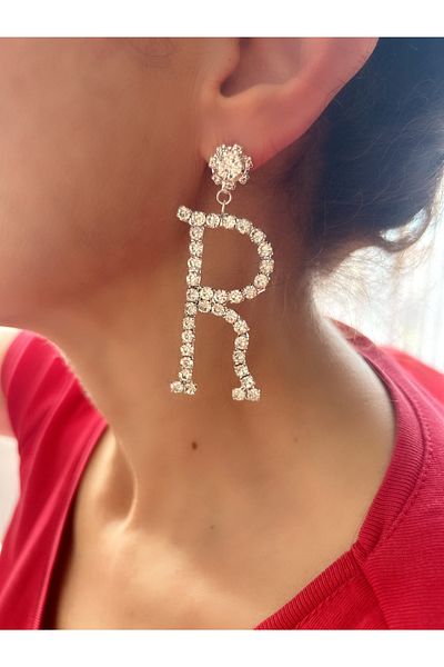 BUTİKSULTANS Stoned R Letter Earrings